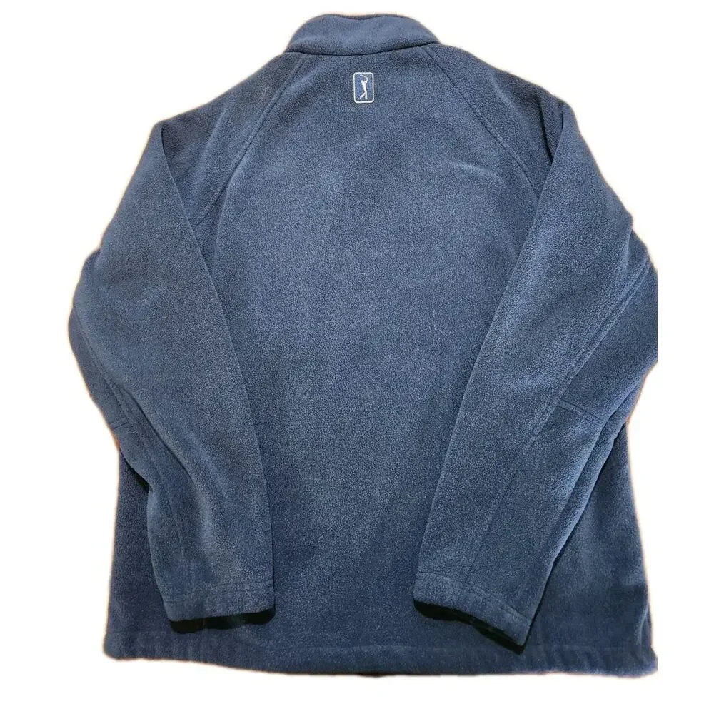 PGA Tour Mens Full Zip Fleece Jacket Blue Golf Midweight Mock Neck Size XL